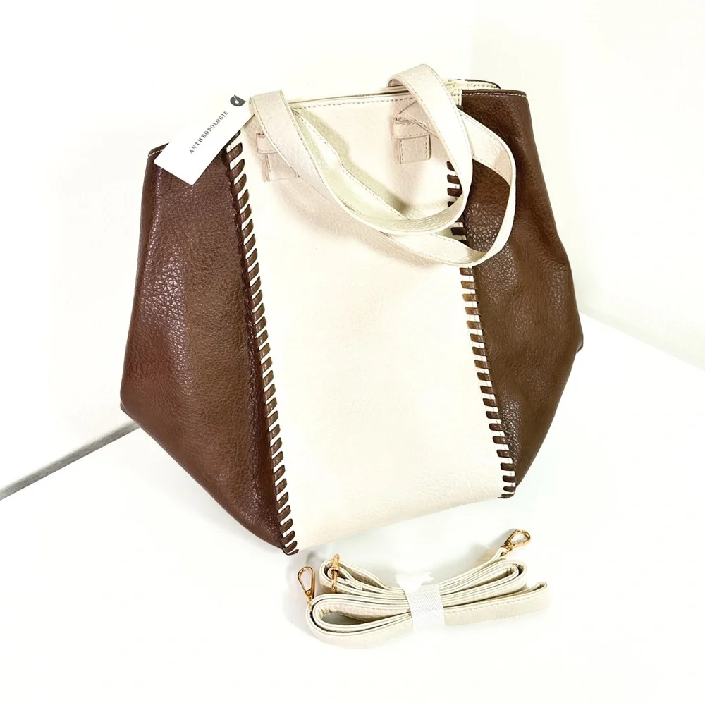 Anthropologie Two Tone Satchel in Cream NWT